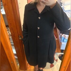 Black Wool Coat with Silver Buttons